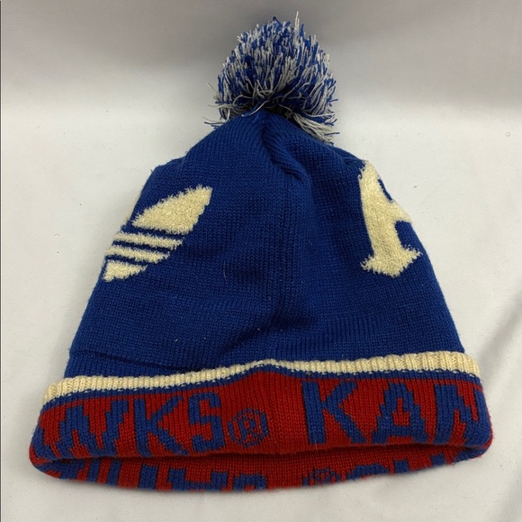 Adidas KU Kansas Jayhawks Cuffed Pom Beanie Hat Heritage Hall Vintage Headwear - Picture 4 of 5